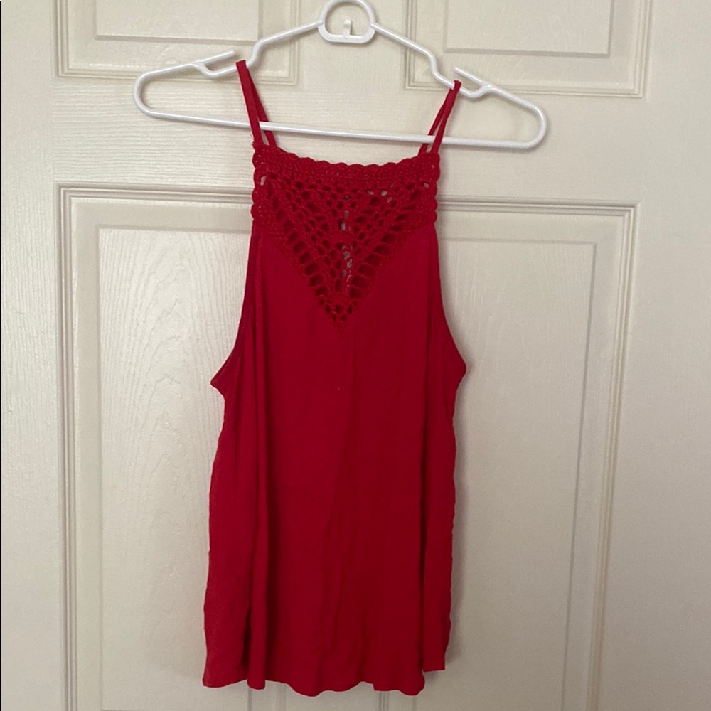 Red Crochet Detail Women's Top